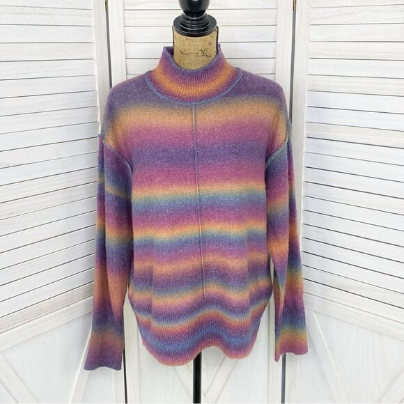 BeachLunchLounge Ombre Rainbow Mock Neck Sweater Large Space Dye Stripe - Picture 2 of 15
